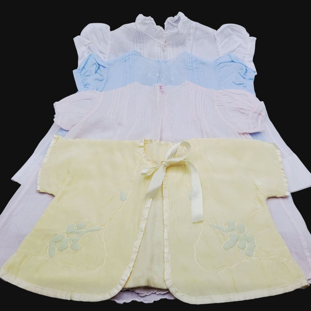 Vintage Embroidered Baby Jacket and Dresses Lightweight Handmade 1950s